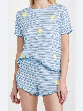 Emerson Road women’s blue and white stripe pajamas with yellow flowers - small
